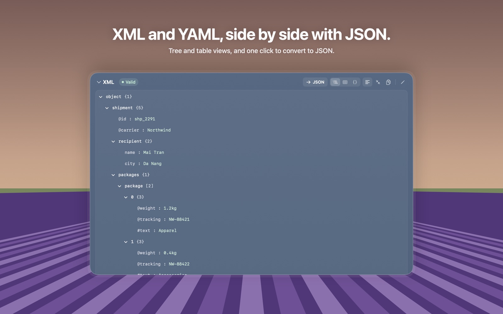 XML tree → JSON