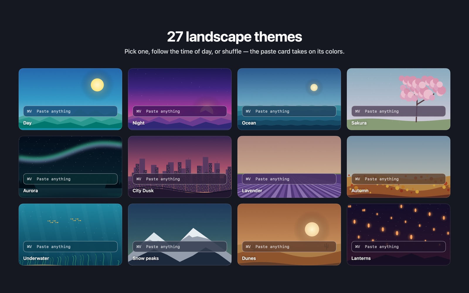 A gallery of Pekivo's landscape themes